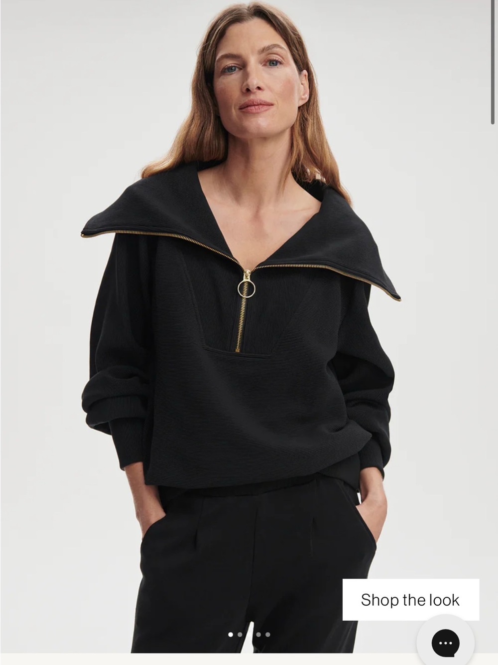 Varley Black Zip-Front Funnel Neck Sweater